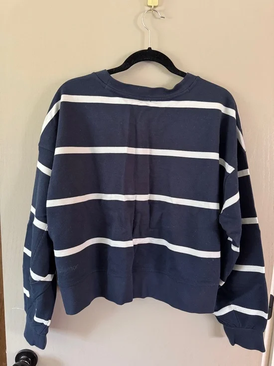 lululemon athletica True Navy and Antique White Striped Cropped Crew Sweater - Picture 7 of 8